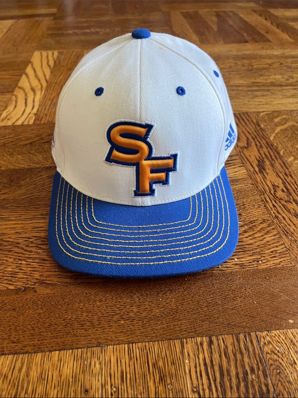 Men’s White, Blue & Gold Golden State Warriors SF Embroidered Baseball Cap